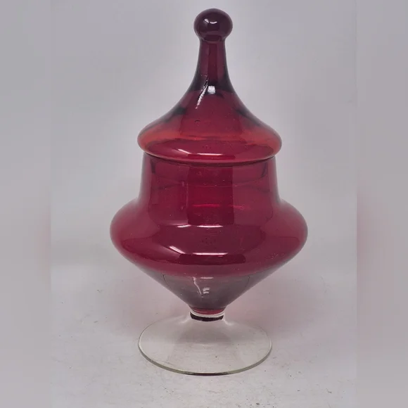 Vintage Empoli Red Glsdd Circus Tent Lid Pedistal Dish - Picture 1 of 4